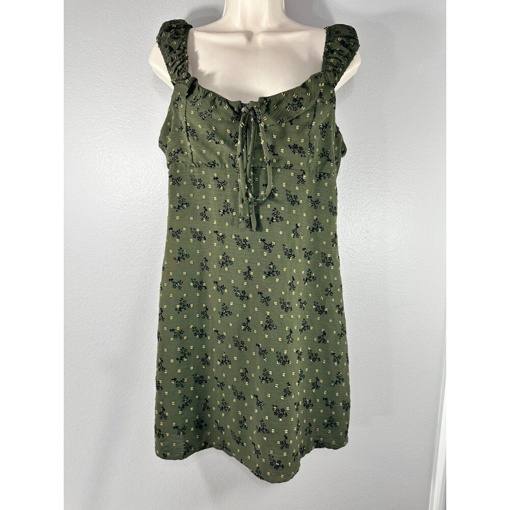 Kirious Los Angeles Floral Mini Dress Green Cottagecore Milkmaid Large BR